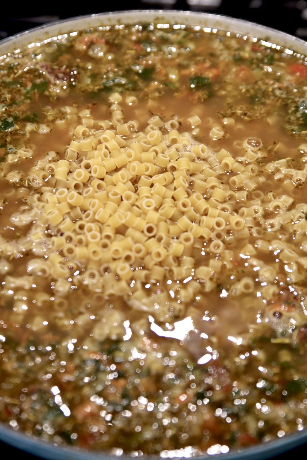 Ditalini Pasta added to soup