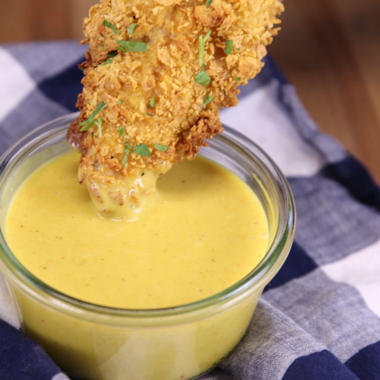 honey mustard dipping sauce with chicken strip