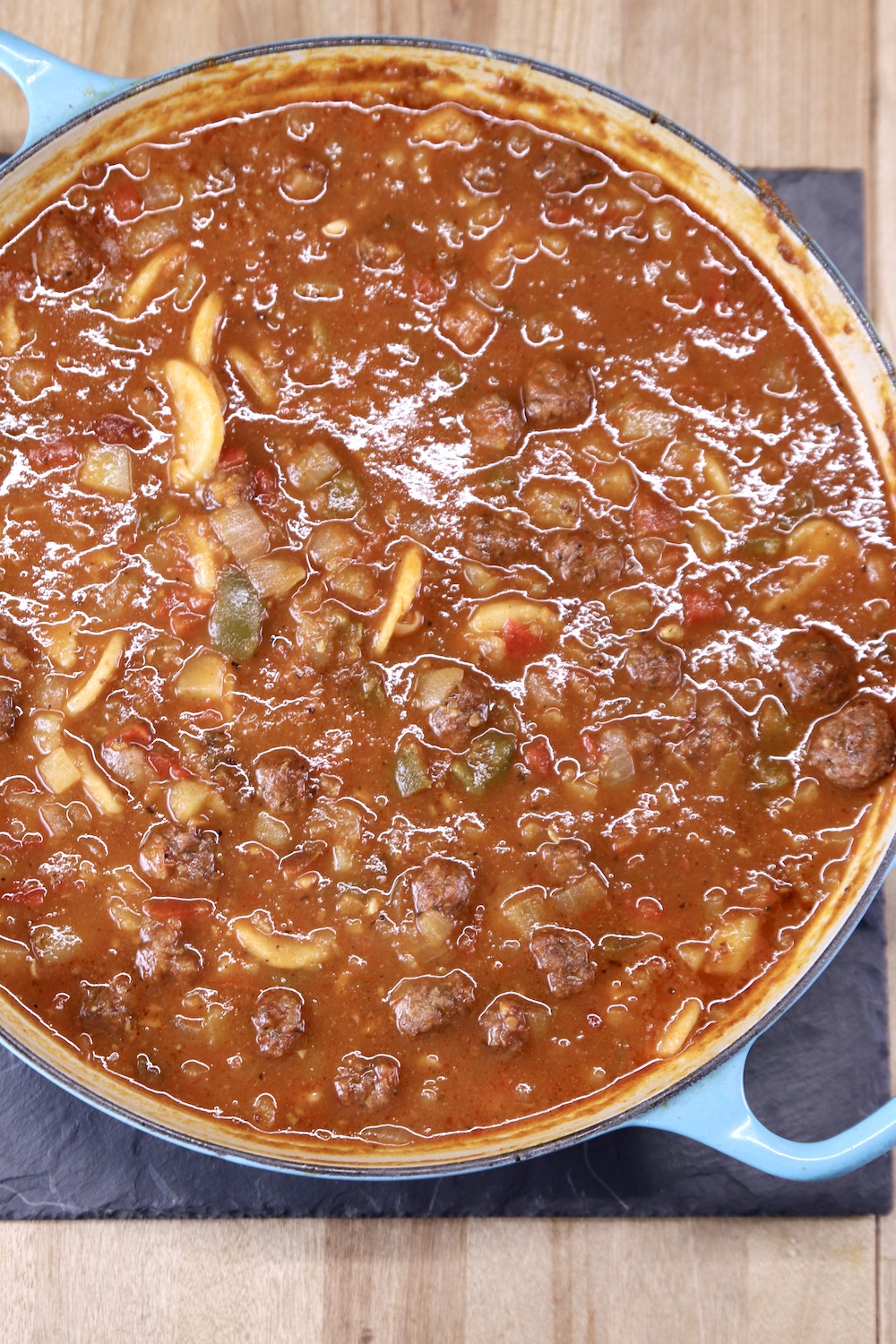 Pan of meatball soup