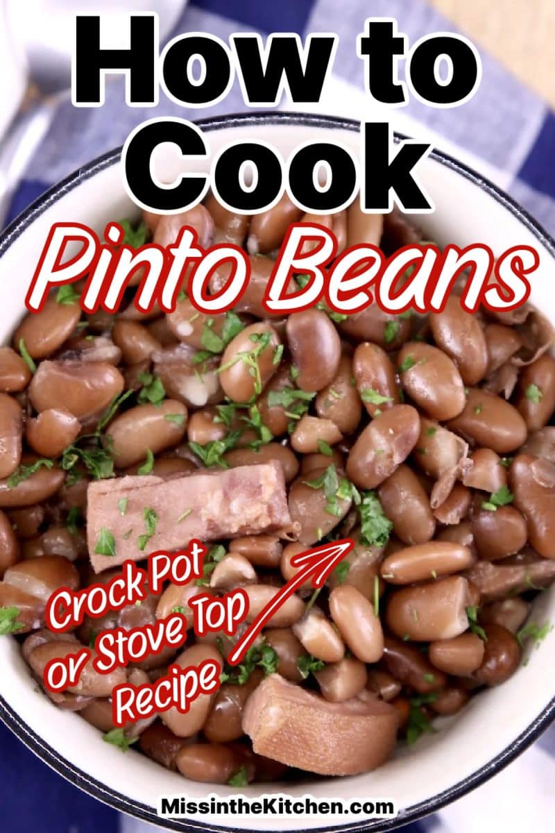 Bowl of pinto beans - text overlay.