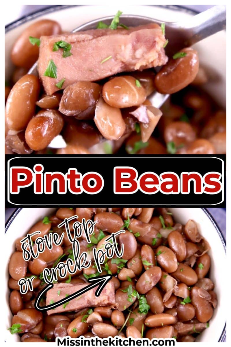Pinto beans collage: spoonful/bowlful text overlay.