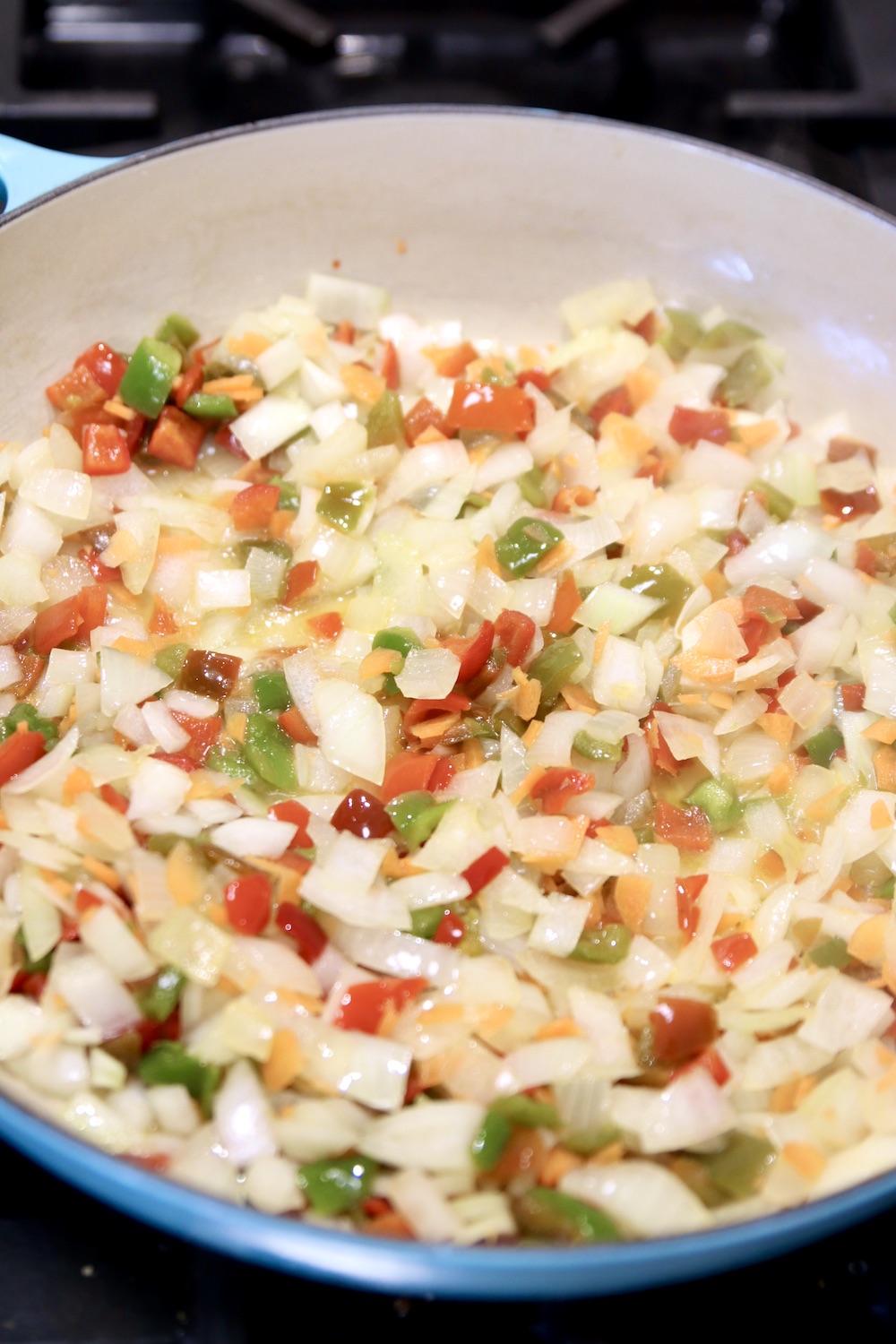 pan with diced vegetables for soup