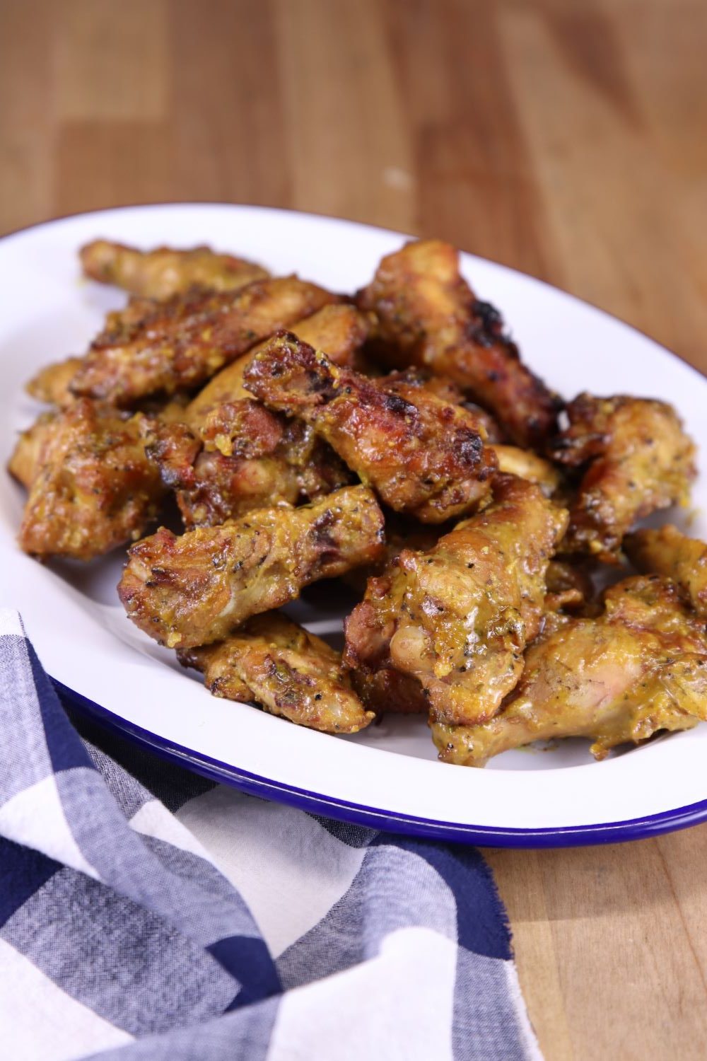 Serving platter of Mustard BBQ Chicken Wings