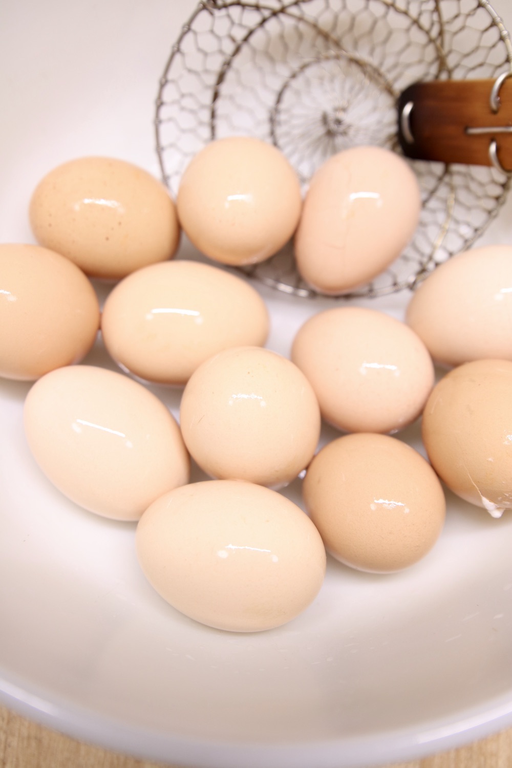 Drained Boiled eggs in a bowl