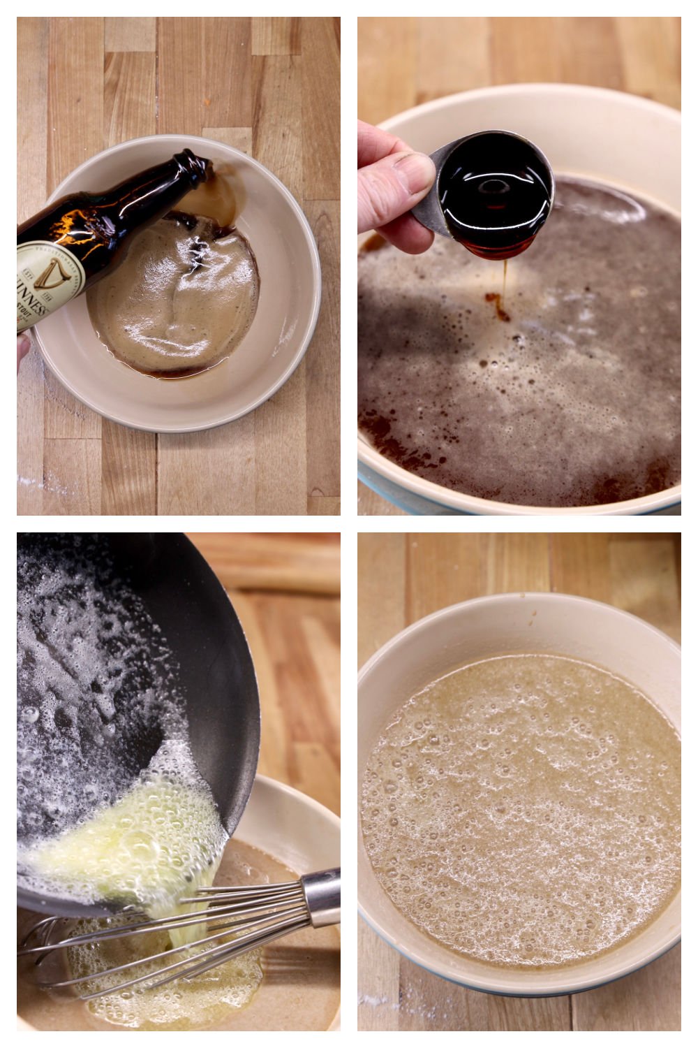 Mixing Guinness Stout, molasses and butter for brown bread