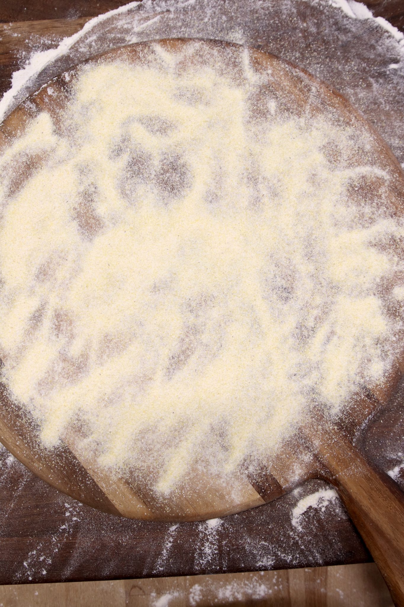 cornmeal sprinkled over pizza peel
