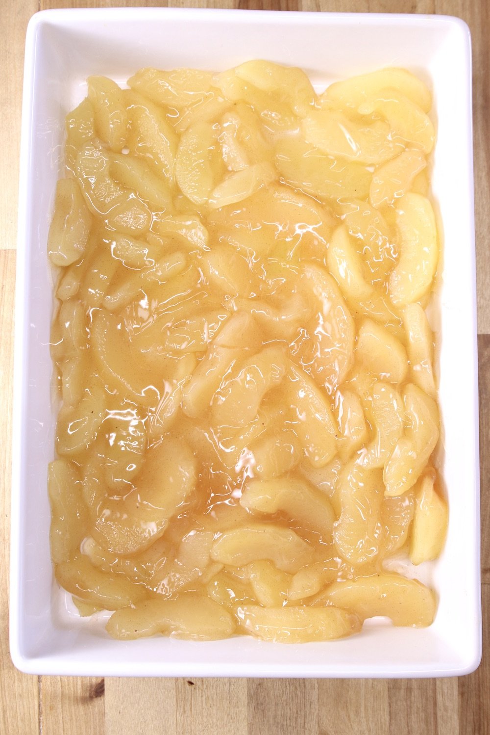 apple pie filling in a cake pan