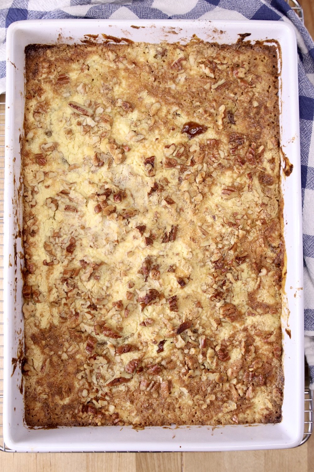 apple dump cake with pecans - overhead view