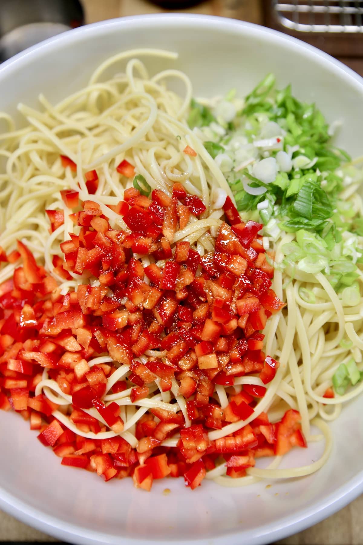 Pasta salad with sesame dressing.