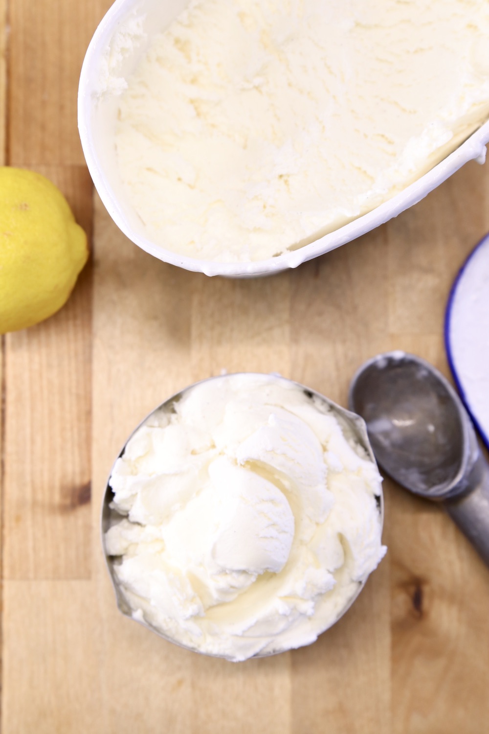 scoop of vanilla ice cream in measuring cup