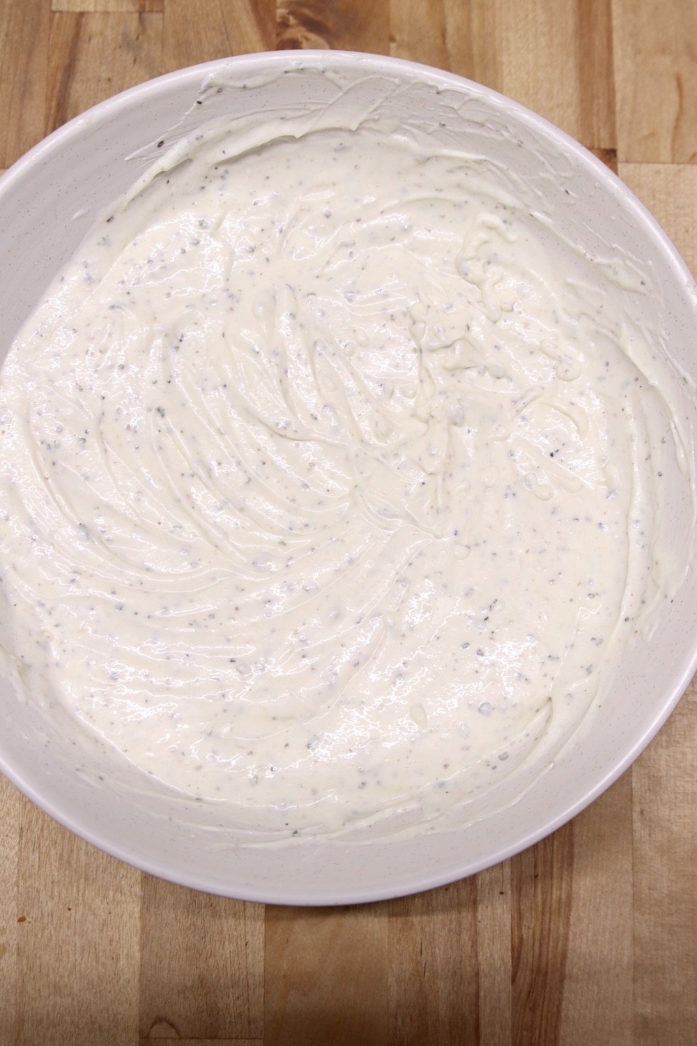 ranch pasta salad dressing in a bowl