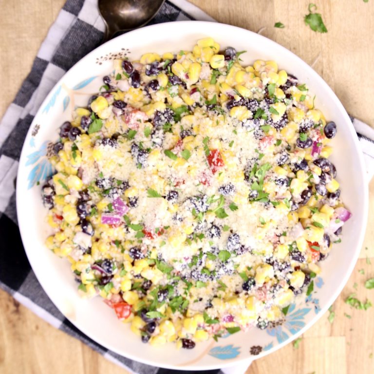 Black Bean & Corn Salad in a bowl - overhead view