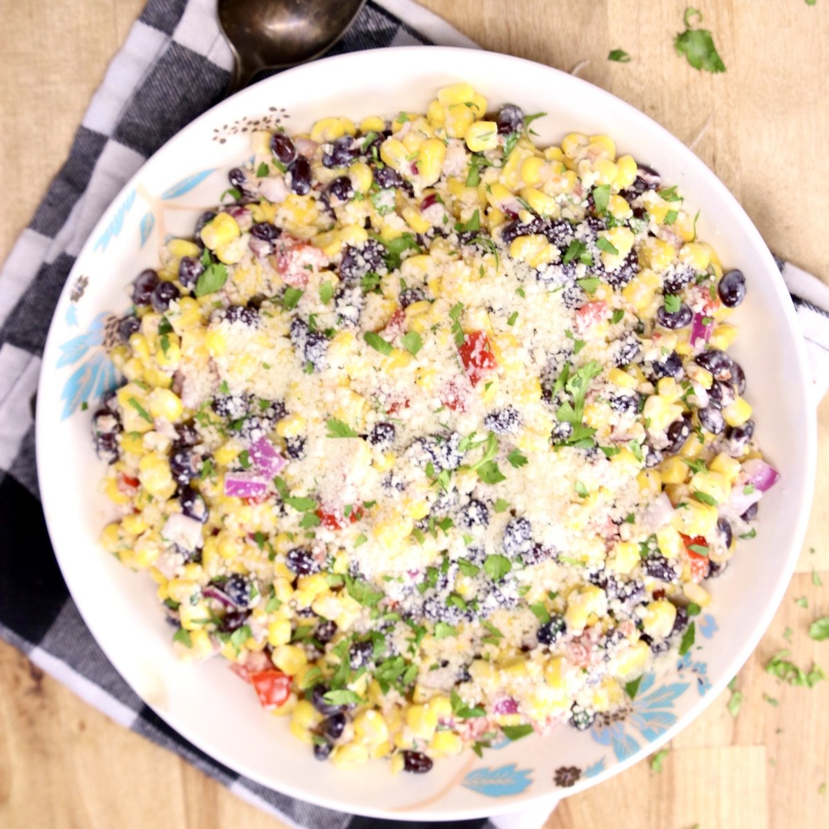 Black Bean & Corn Salad in a bowl - overhead view