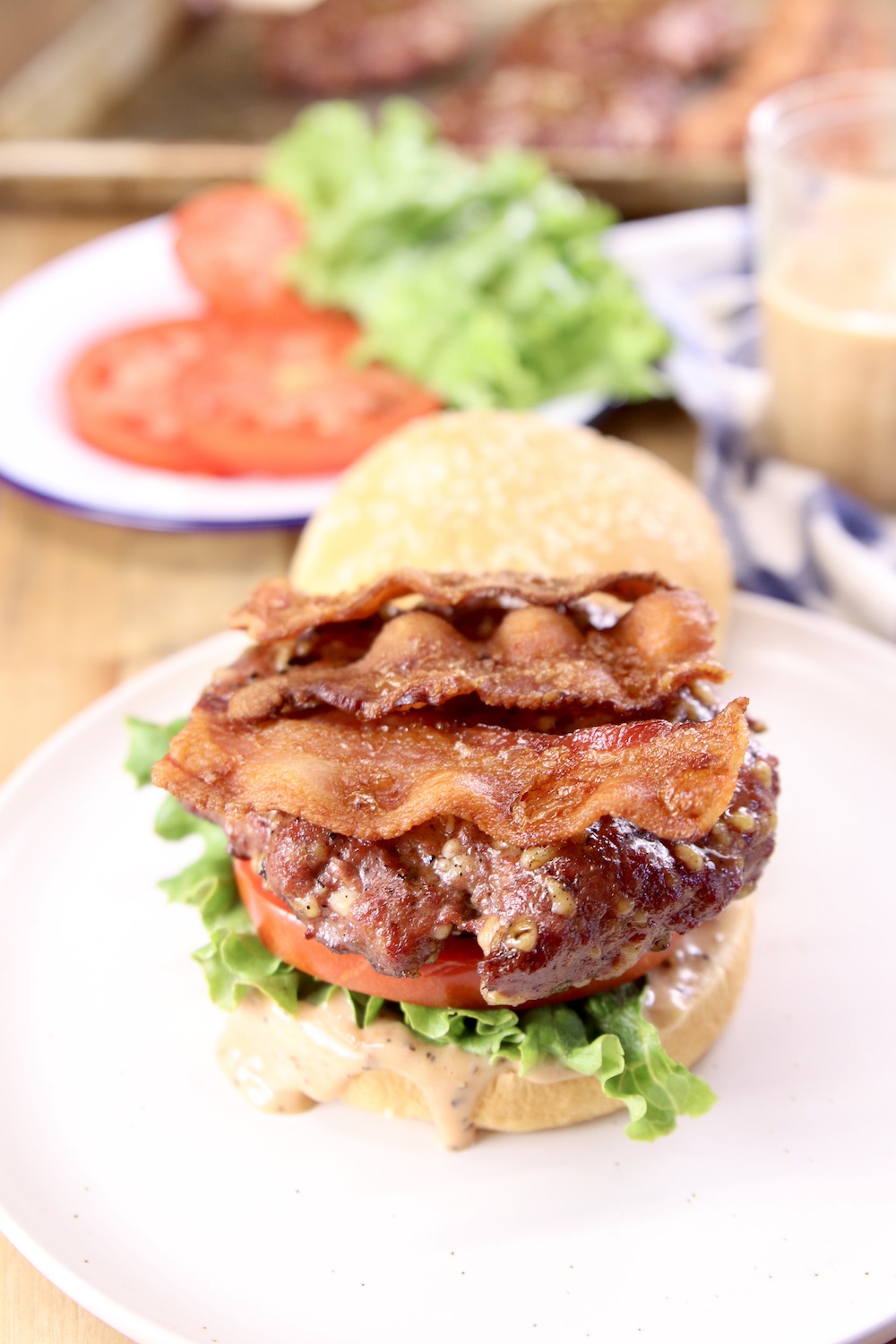 Bacon topped grilled hamburger