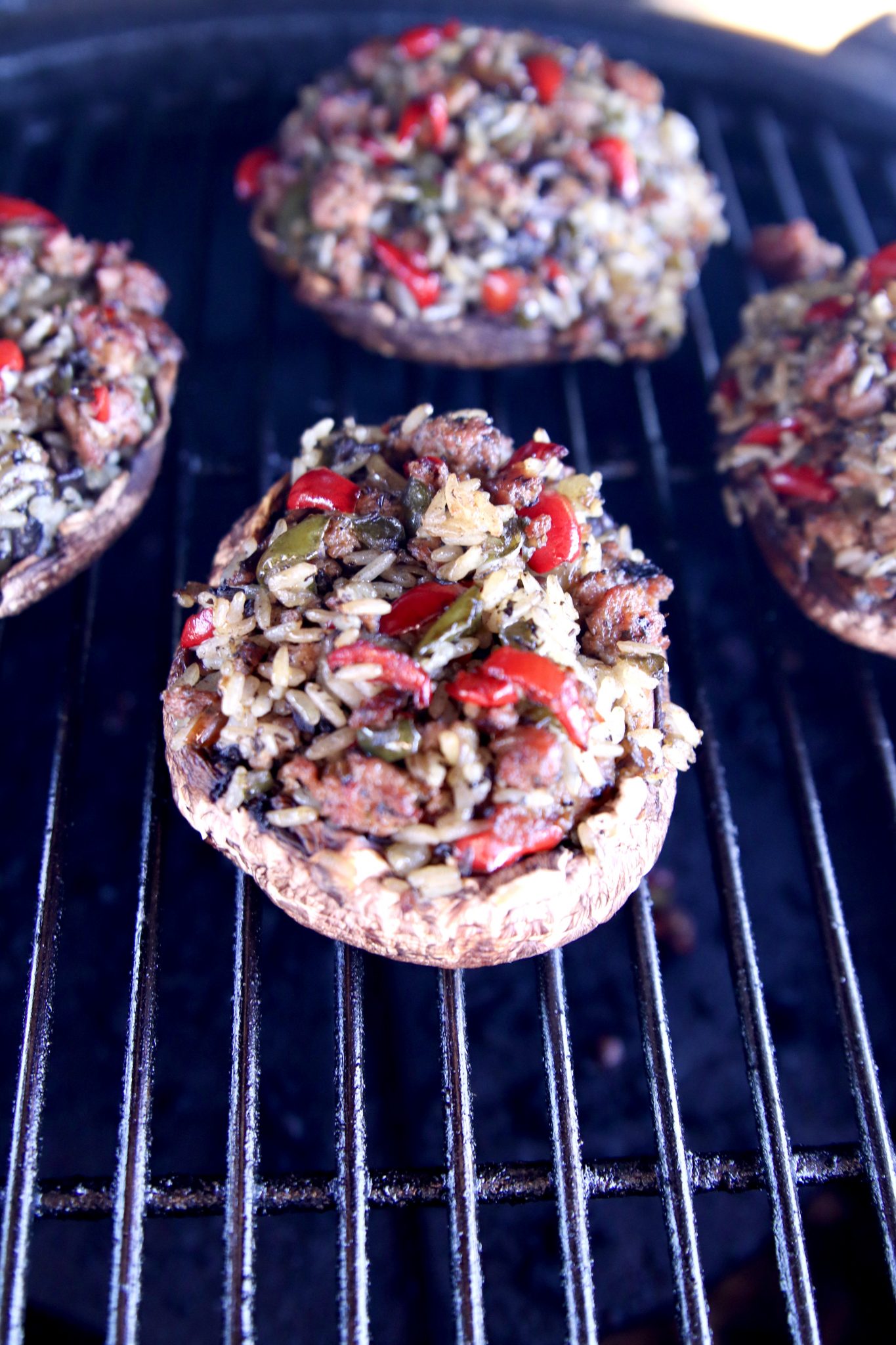 Grilling stuffed portobello mushrooms