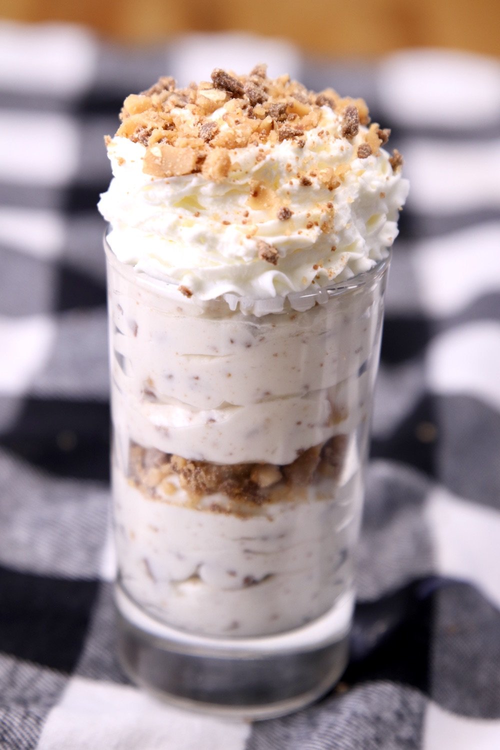 no bake Heath bar cheesecake in a dessert glass