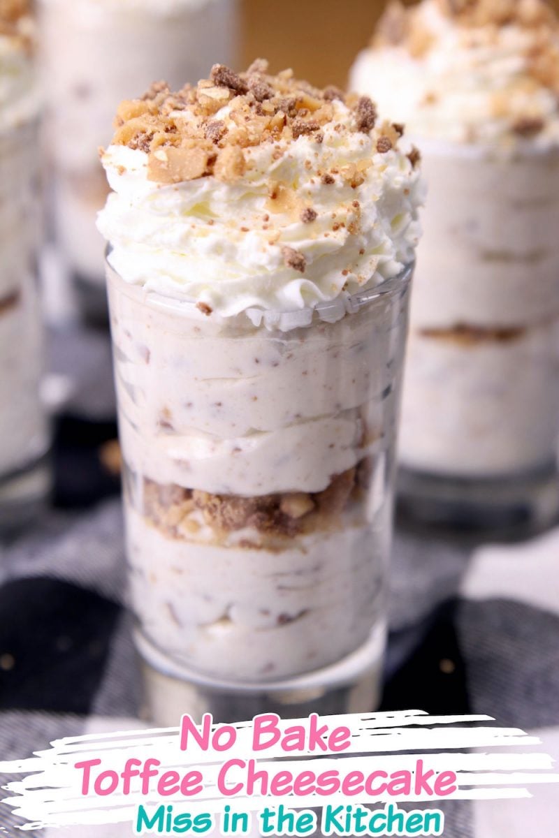 No Bake Toffee Cheesecake with text overlay