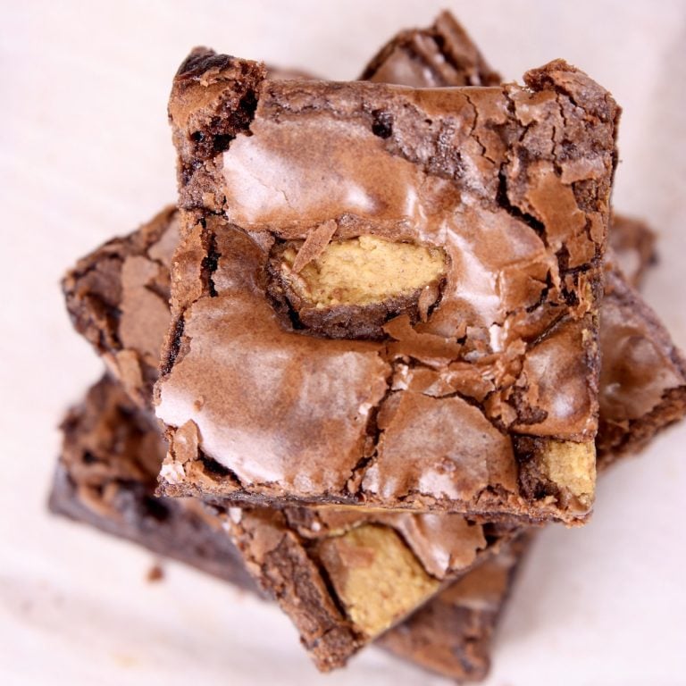 Peanut Butter Cup Brownies stacked