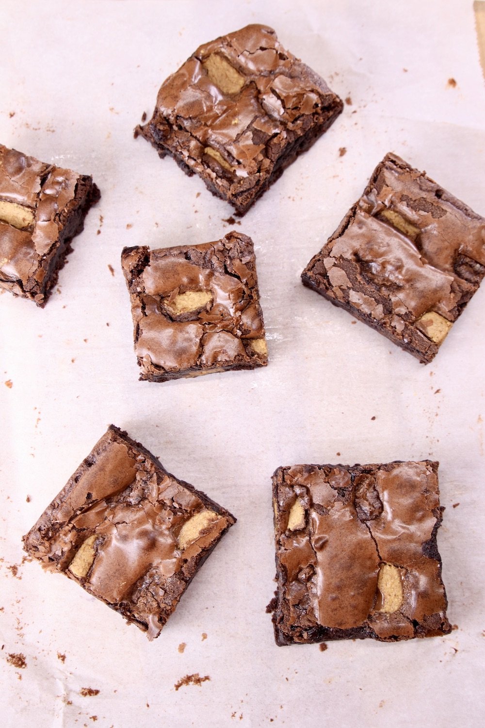 sliced brownies on parchment paper
