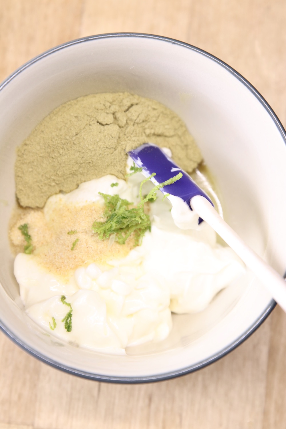 Bowl with green chile cream sauce ingredients