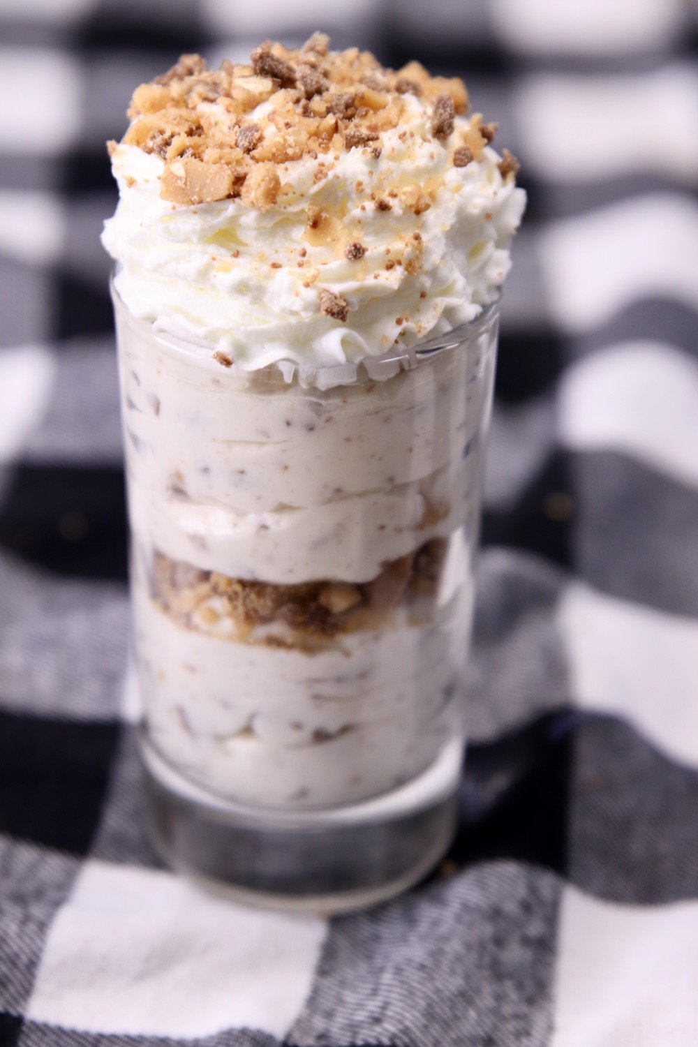 No Bake Toffee Cheesecake in a dessert jar
