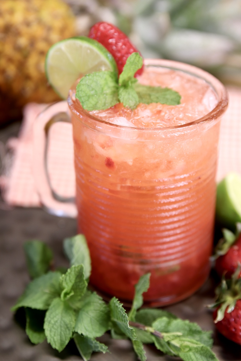 Strawberry Pineapple Mojito Cocktail in a glass