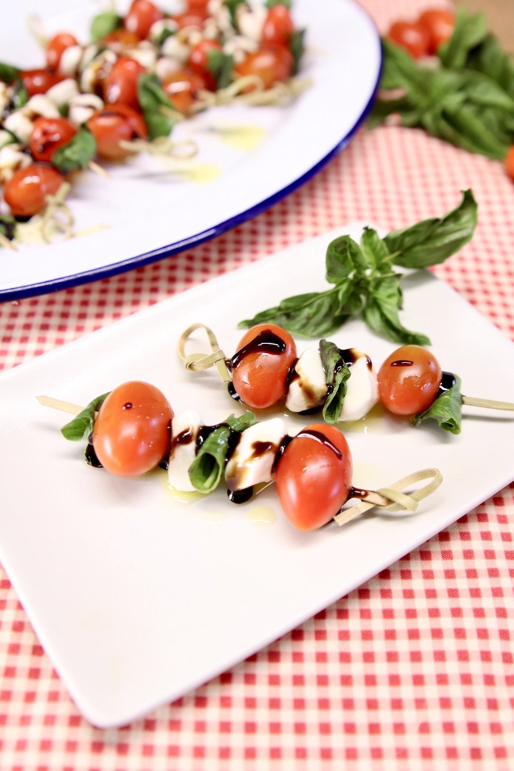 appetizer plate with caprese skewers