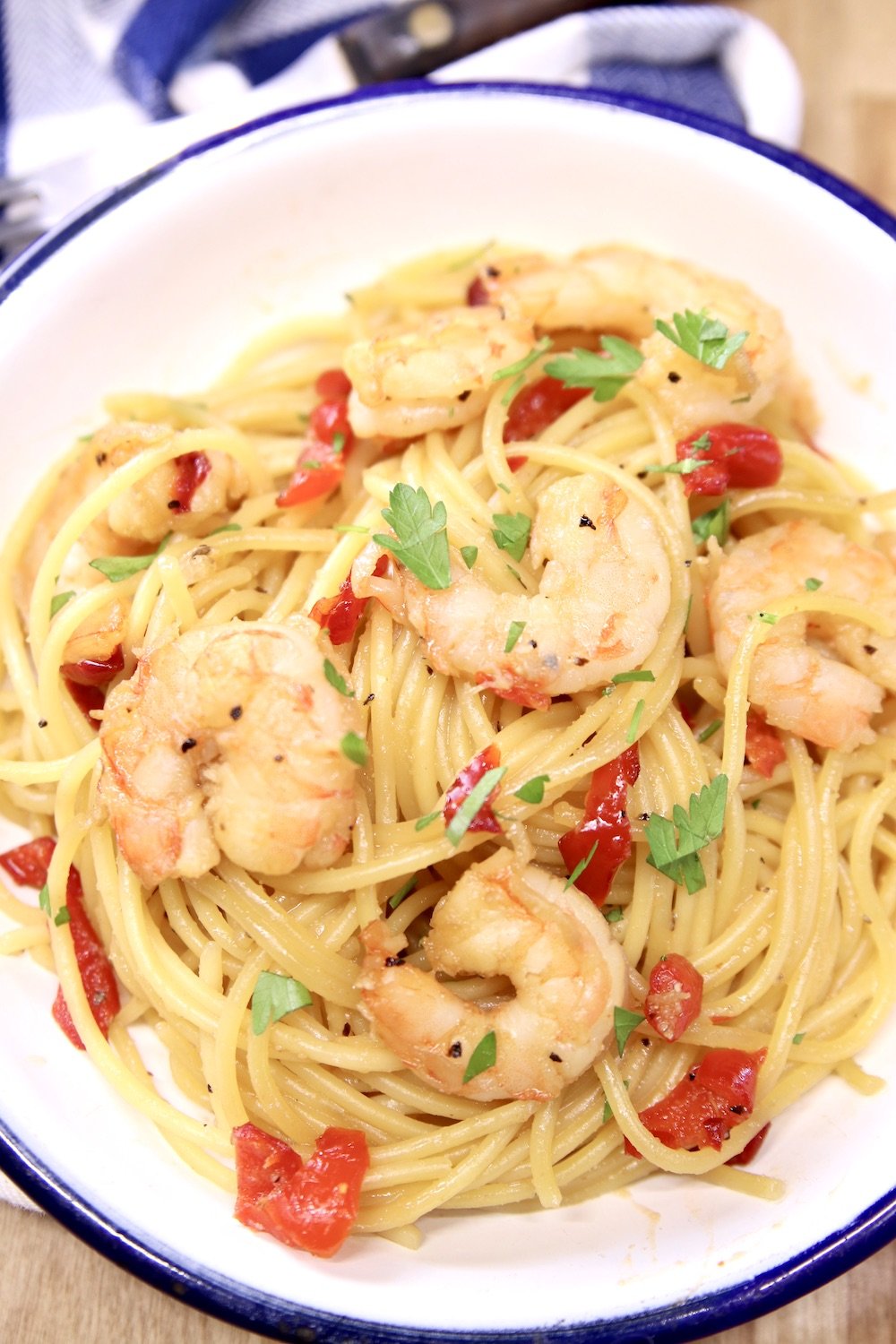 Honey Garlic Shrimp Spaghetti in a bowl