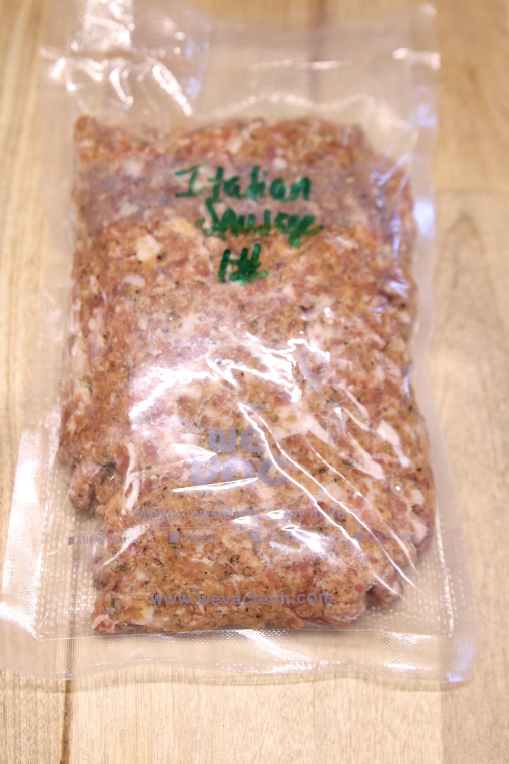 vacuum sealed package of Italian Sausage