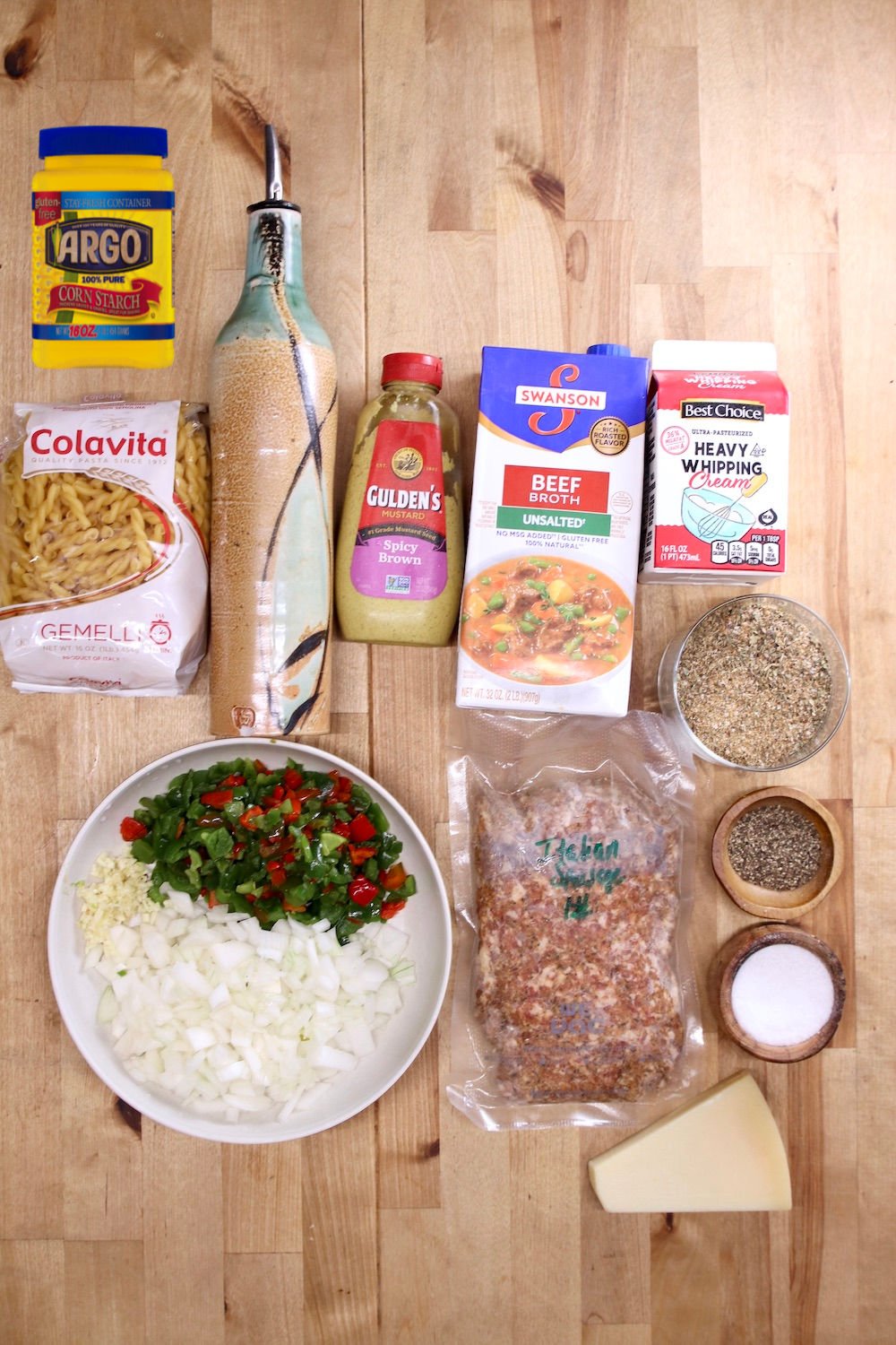 ingredients for Italian sausage pasta 