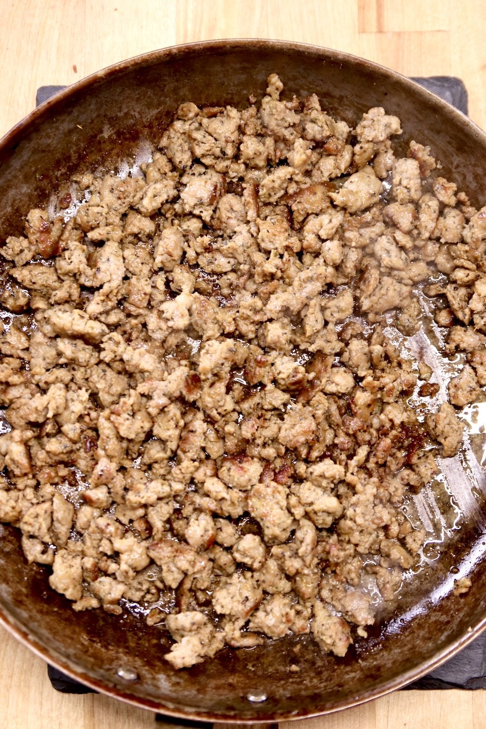 Sweet Italian Sausage - cooked in a skillet