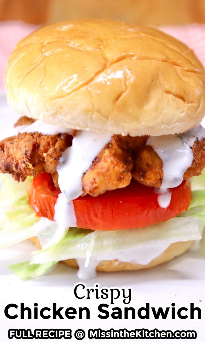 closeup of chicken sandwich - text overlay
