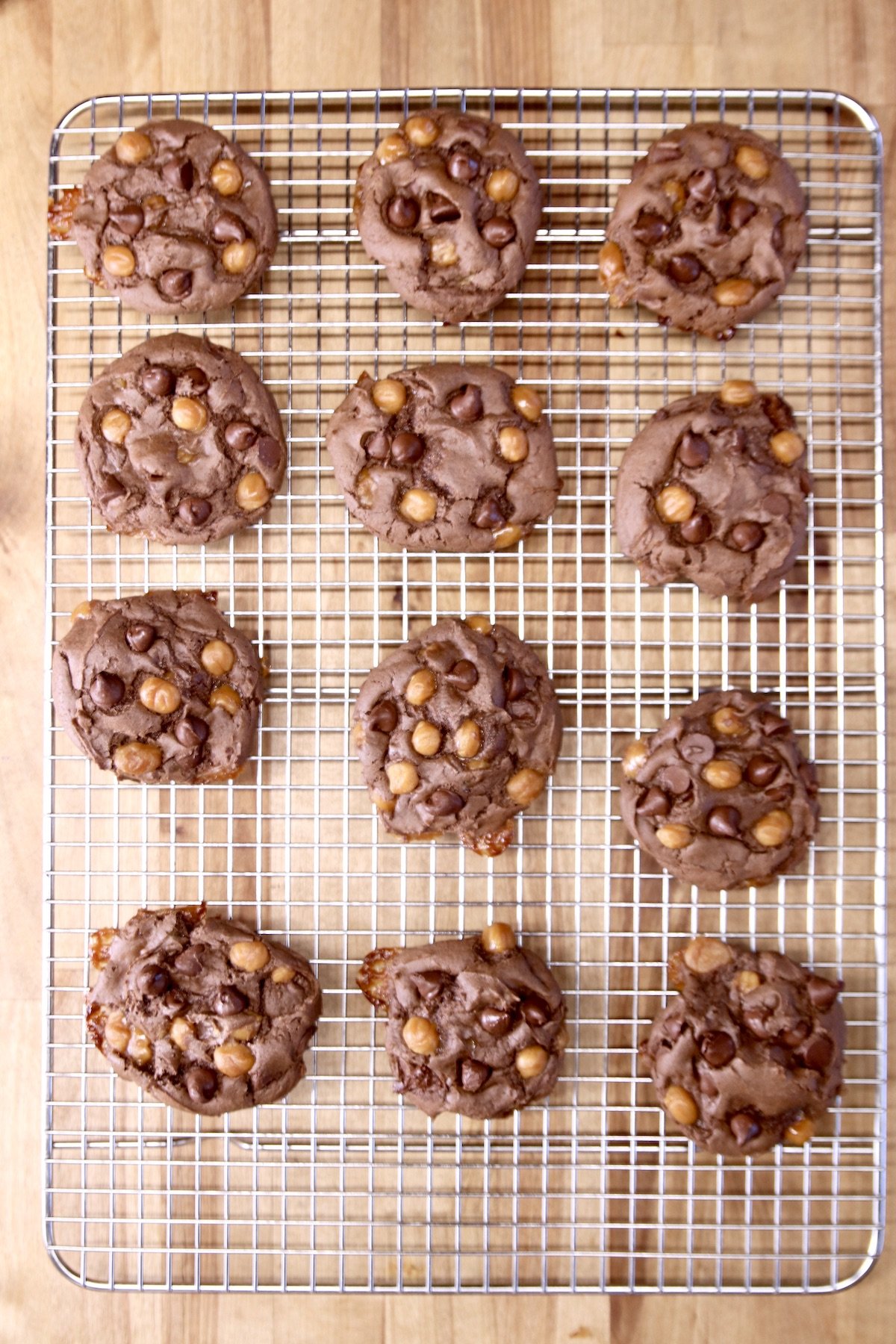 wire rack of chocolate cookies