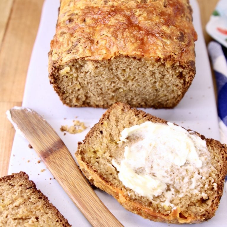 beer bread, one slice with butter