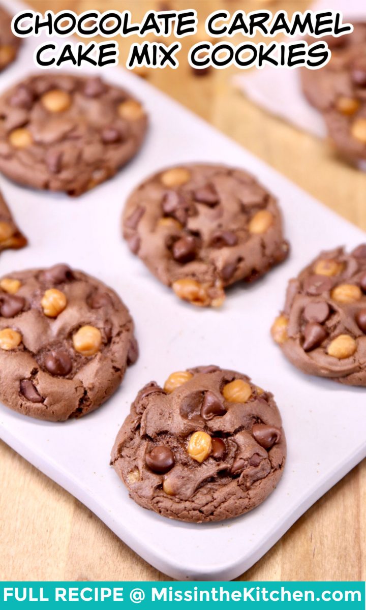 Chocolate Caramel Cake Mix Cookies - text overlay