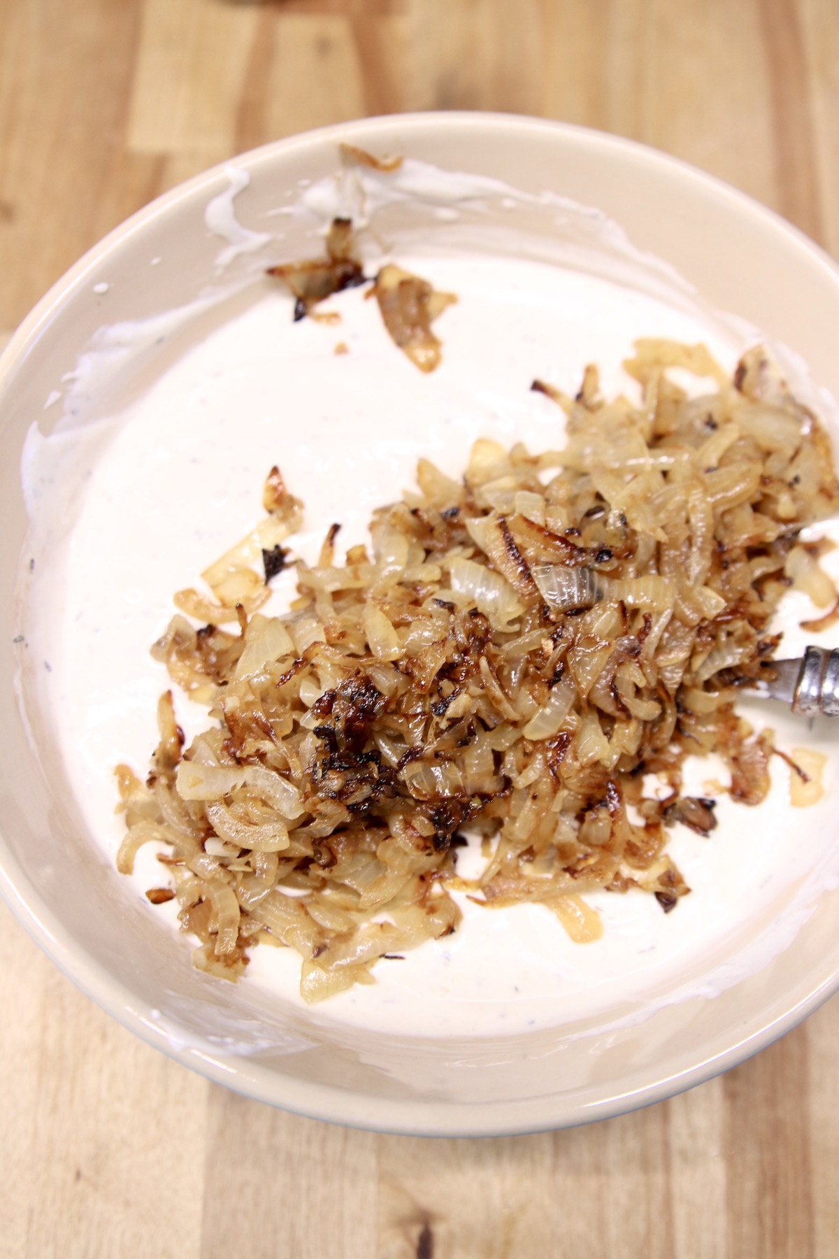 caramelized onions in a creamy dip
