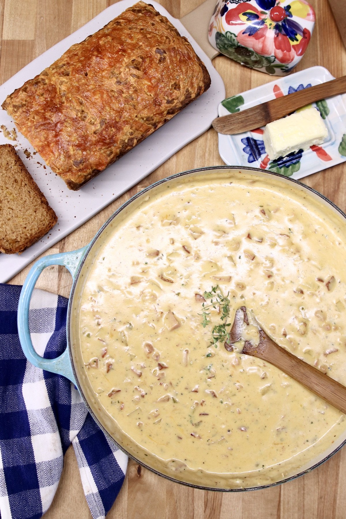 Creamy Ham Cheddar Soup & Beer Bread
