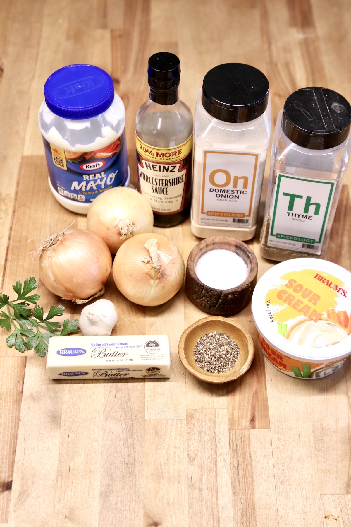 ingredients for caramelized onion dip