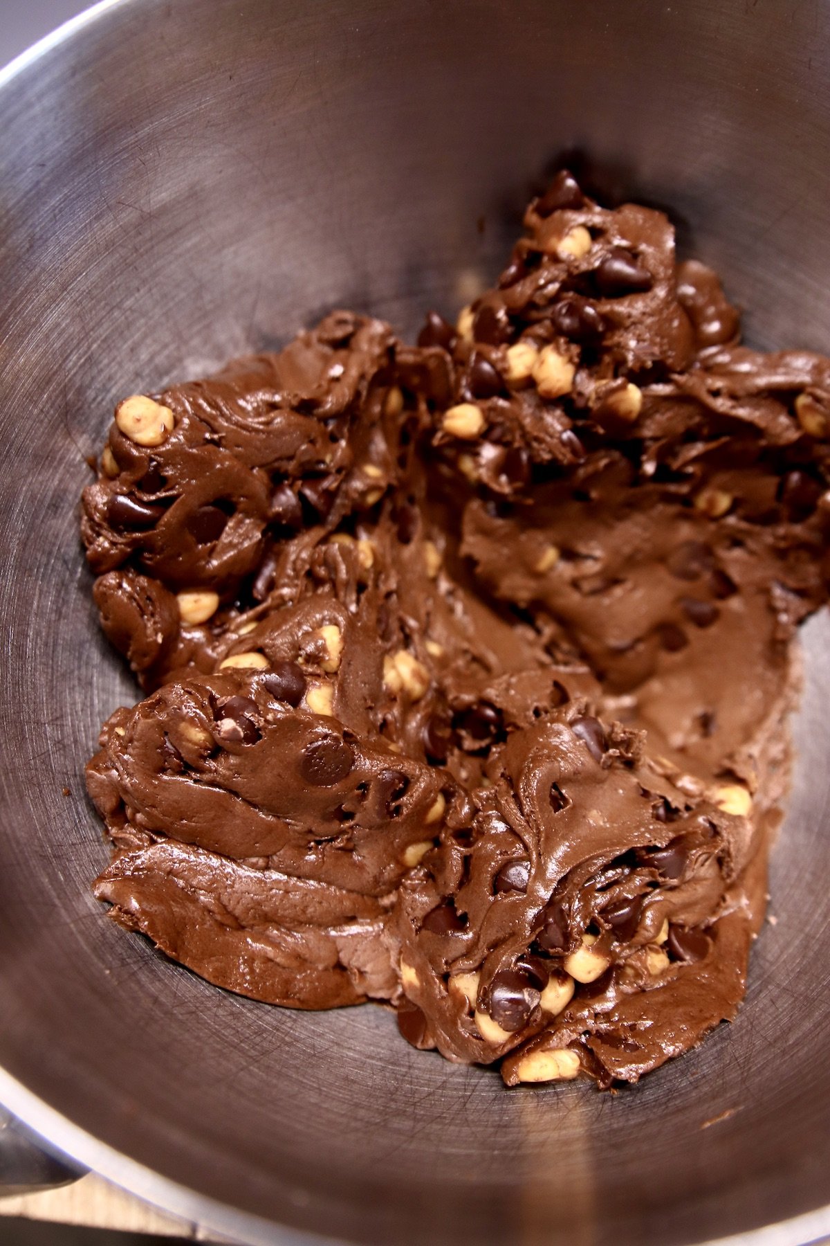 cake mix cookie dough with caramel and chocolate chips
