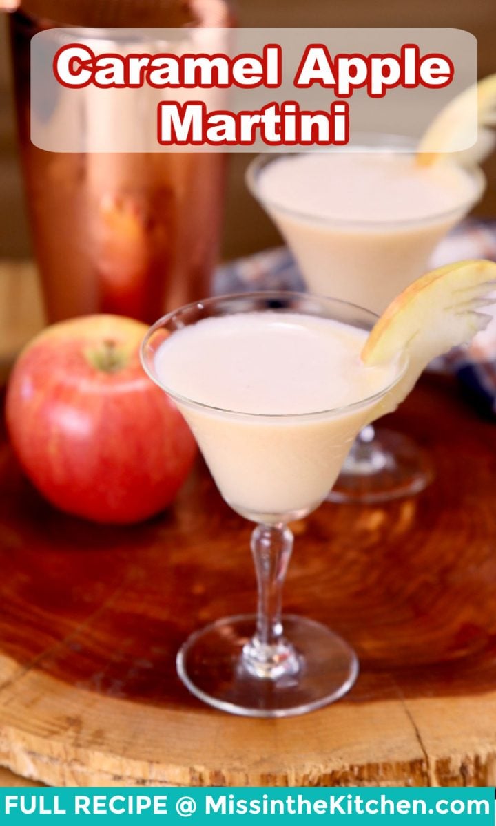 Caramel Apple Martini Cocktail with text overlay