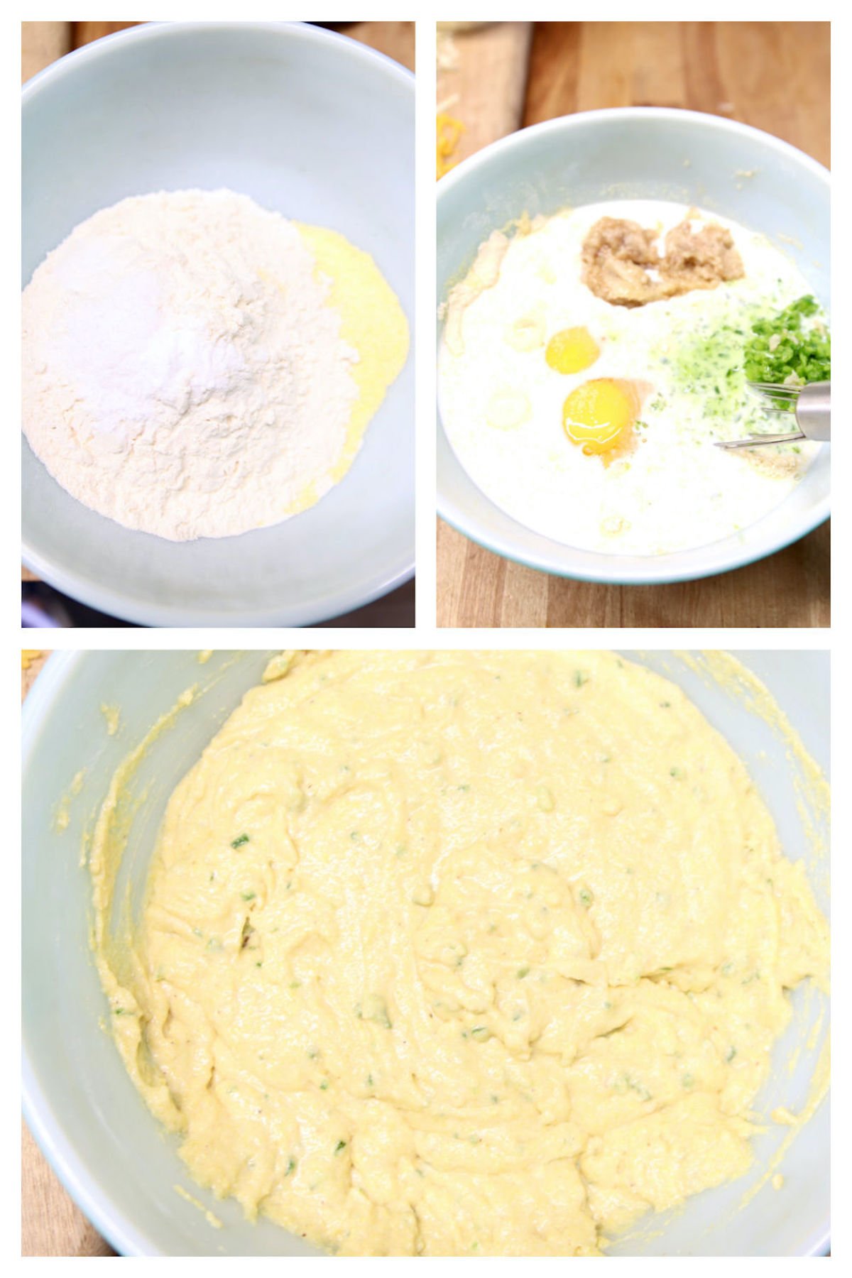 collage making cornbread with jalapenos