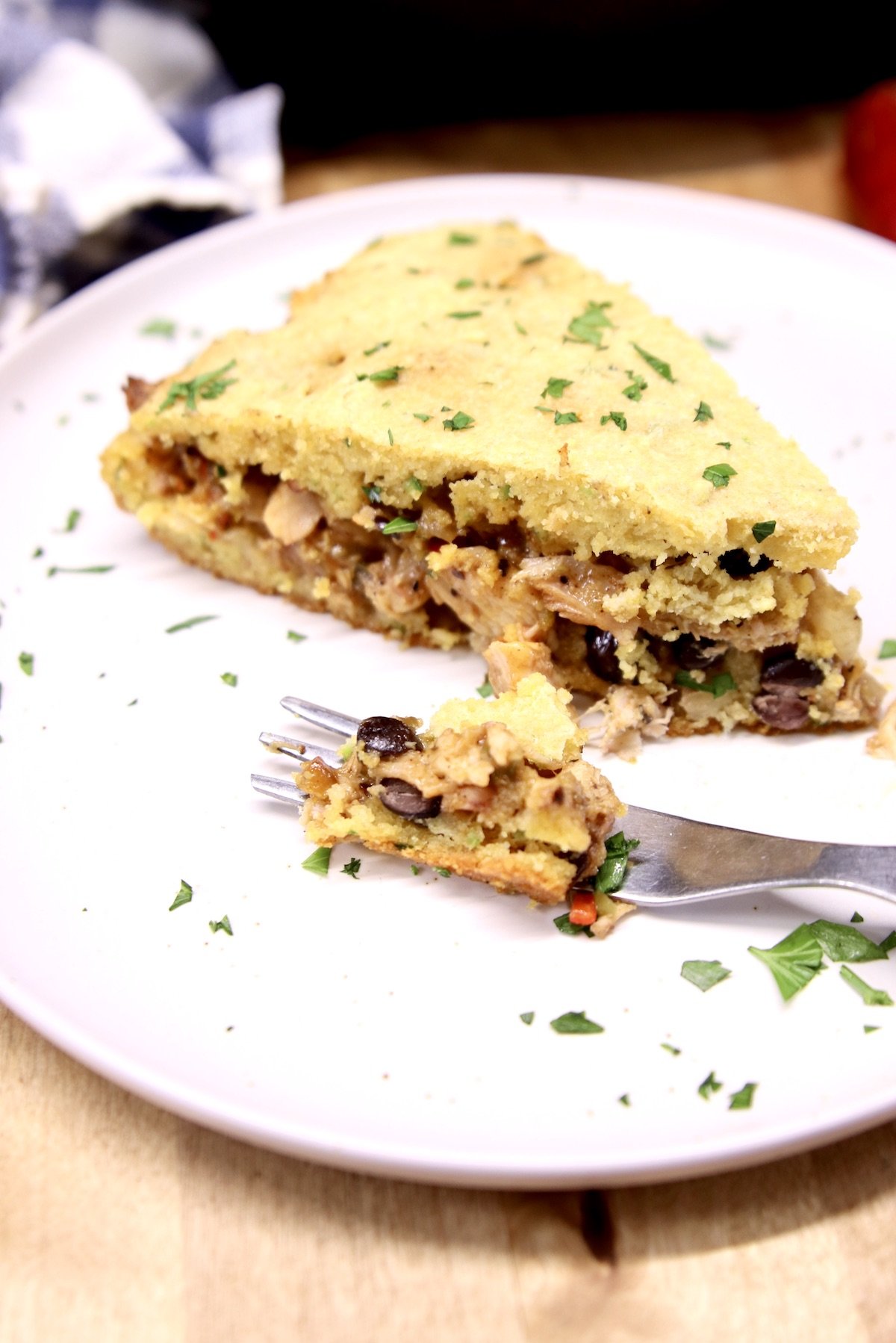 slice of chicken filled cornbread