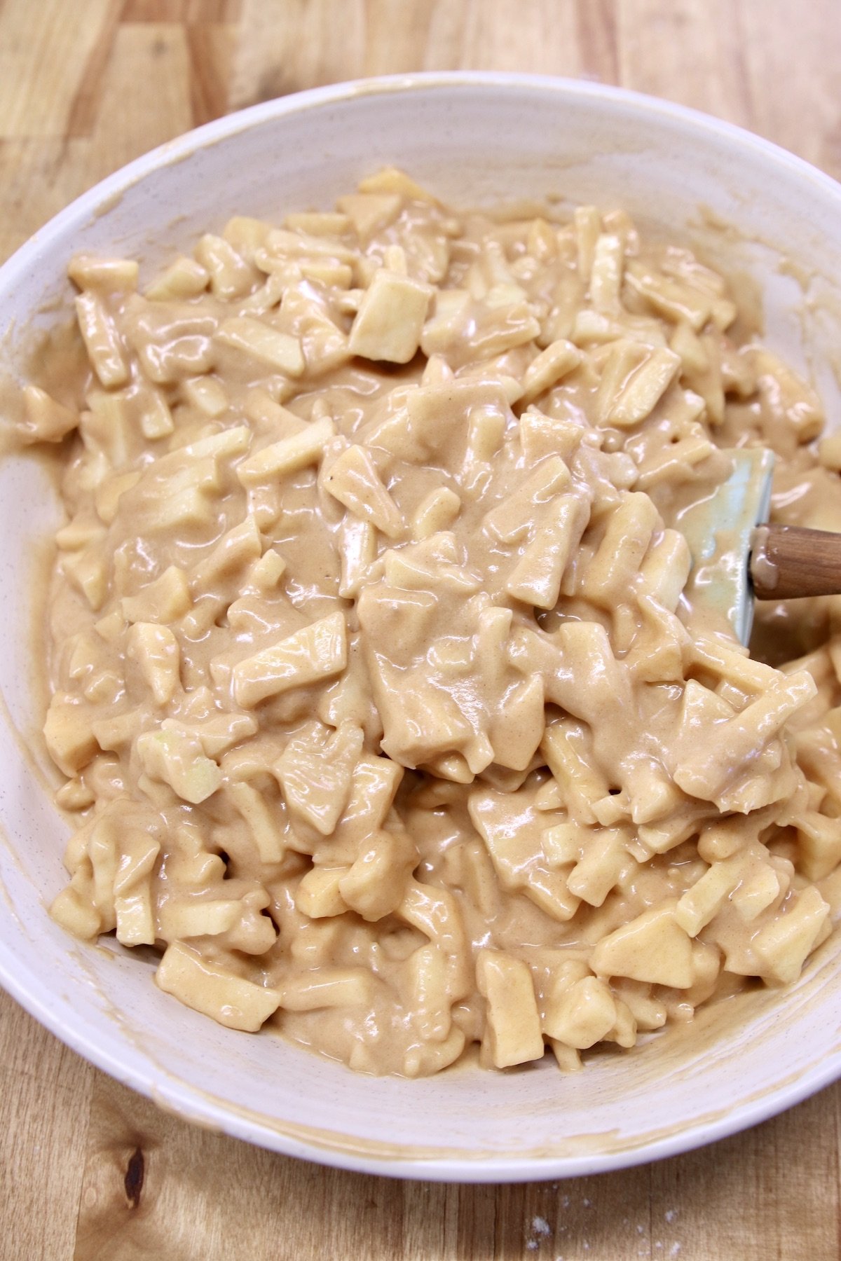 apple fritter batter in a bowl