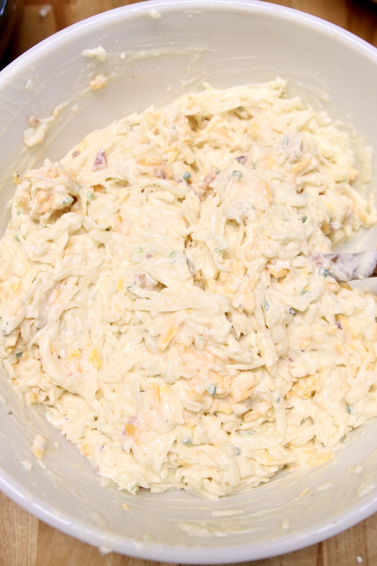 bowl of hashbrown casserole mixture