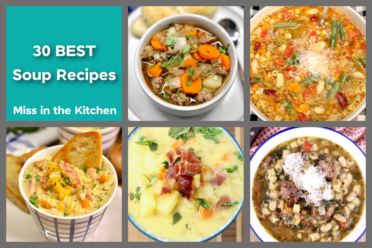 Collage of 30 best soup recipes.