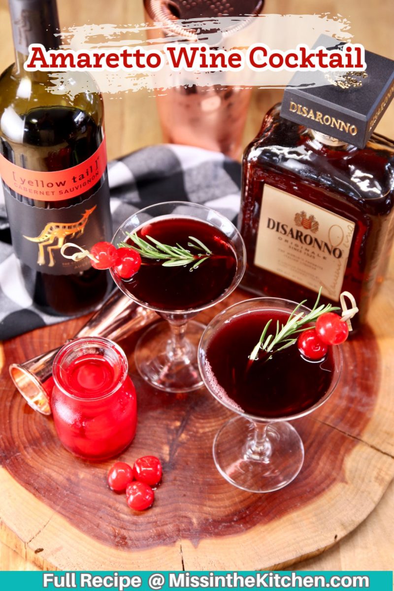 2 Amaretto Wine Cocktails with wine bottle, Disarono