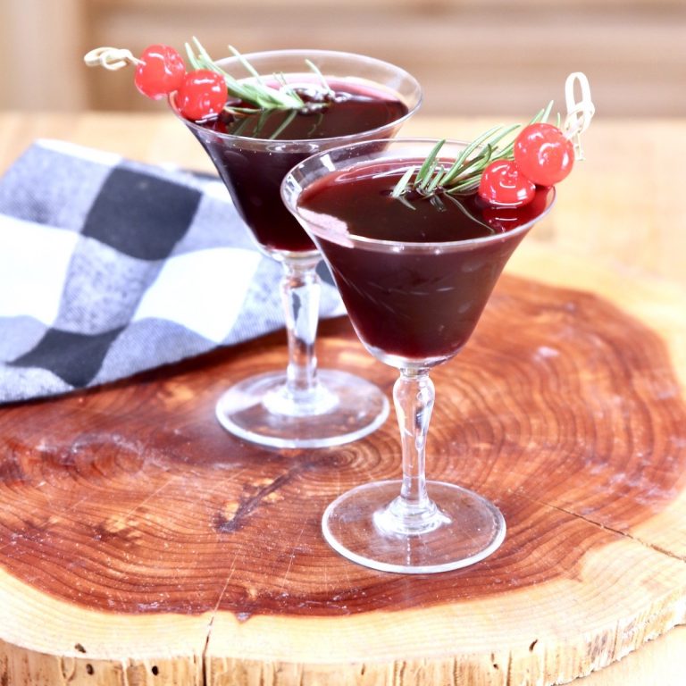 2 Amaretto Wine Cocktails on a wood board
