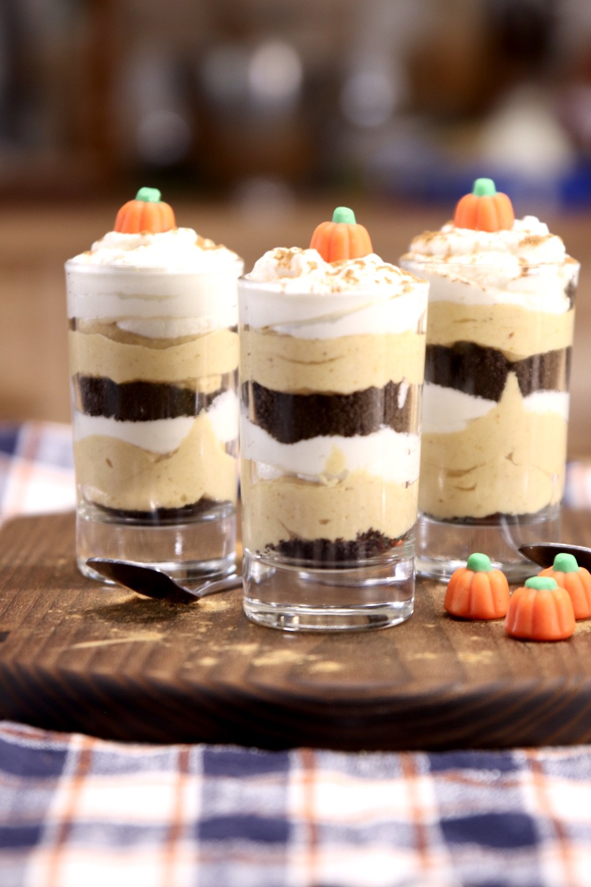 pumpkin no bake cheesecake in individual glasses
