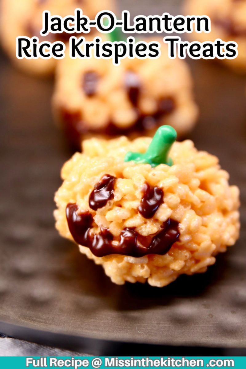Jack-O-Lantern Rice Krispies Treats - text overlay