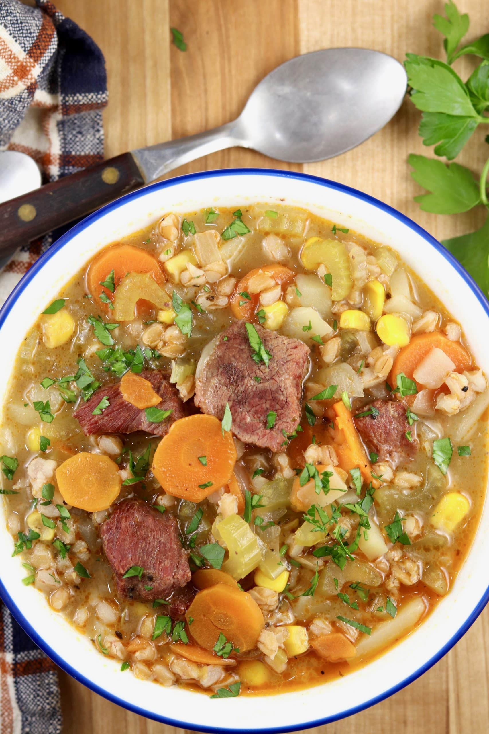 Smoked vegetable beef soup.